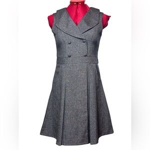 Fitted grey stretch fit-and-flare double breasted Sleeveless Dress